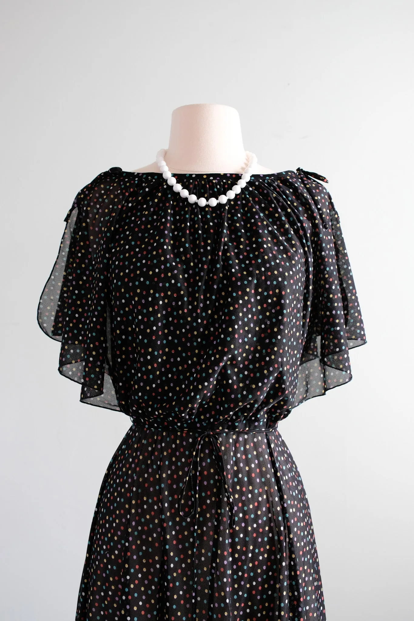 Adorable 1970's Polka Dot Party Dress / Sz S