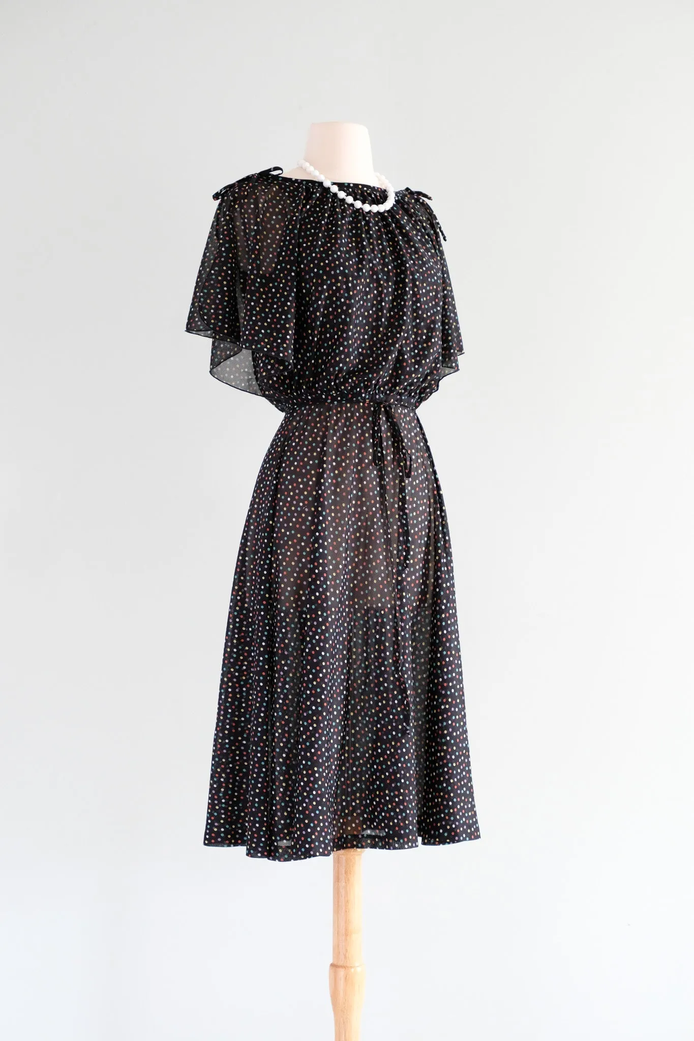 Adorable 1970's Polka Dot Party Dress / Sz S