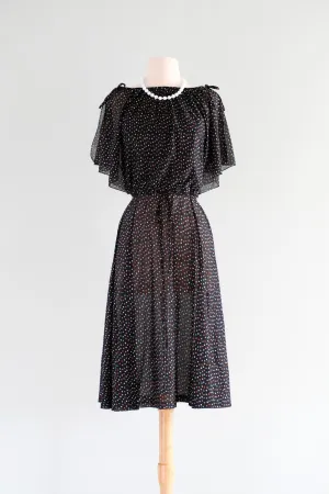 Adorable 1970's Polka Dot Party Dress / Sz S