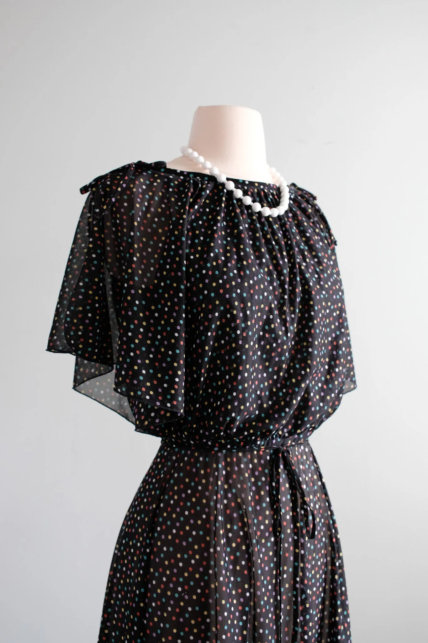 Adorable 1970's Polka Dot Party Dress / Sz S