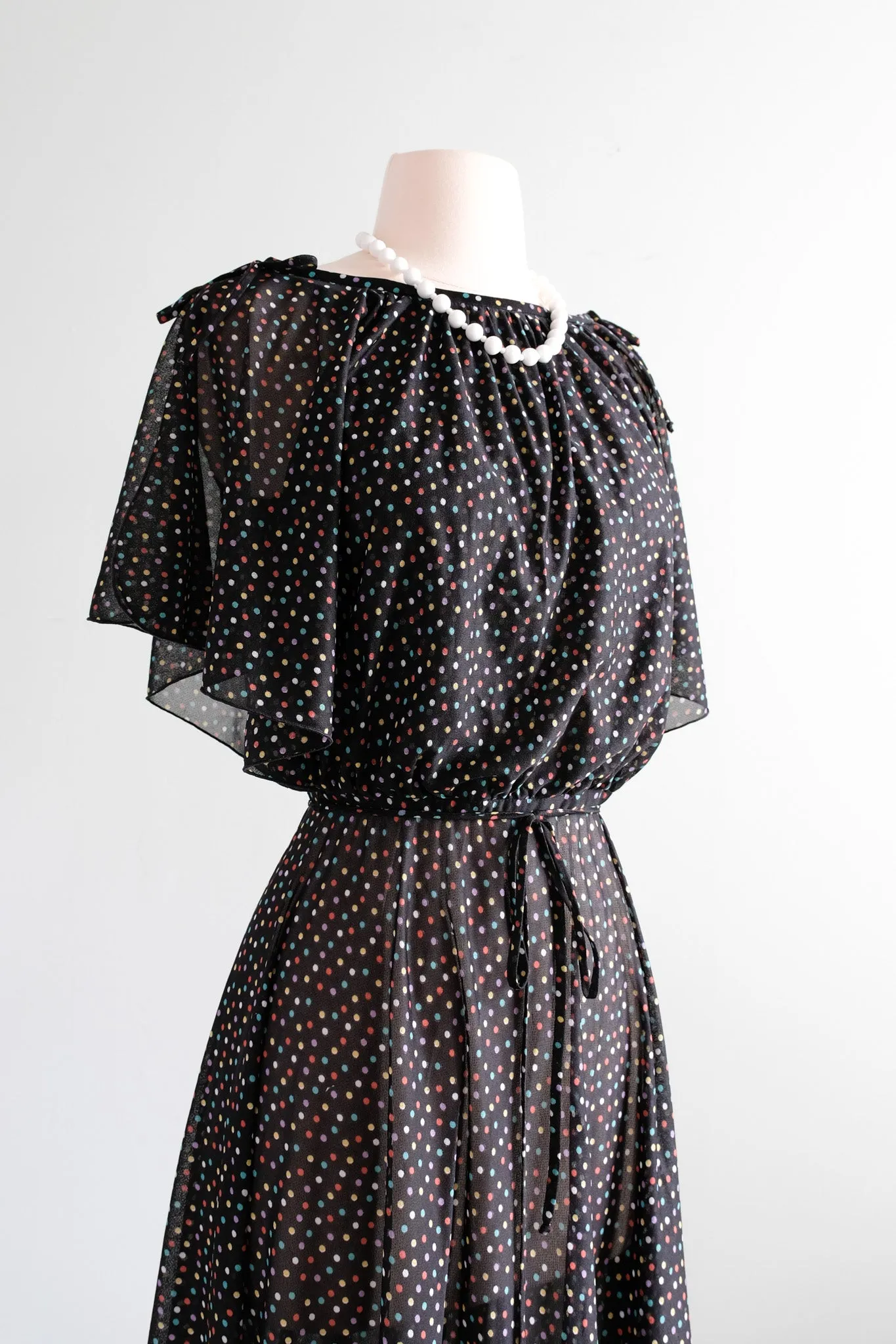 Adorable 1970's Polka Dot Party Dress / Sz S
