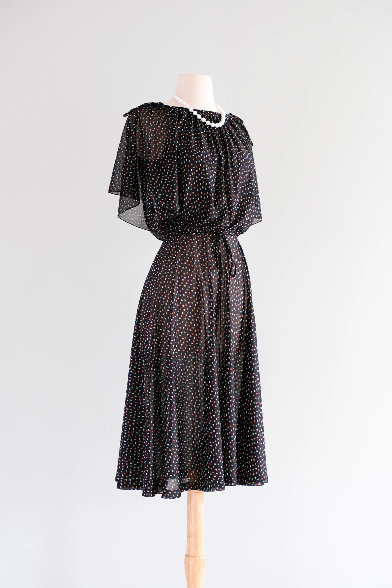Adorable 1970's Polka Dot Party Dress / Sz S