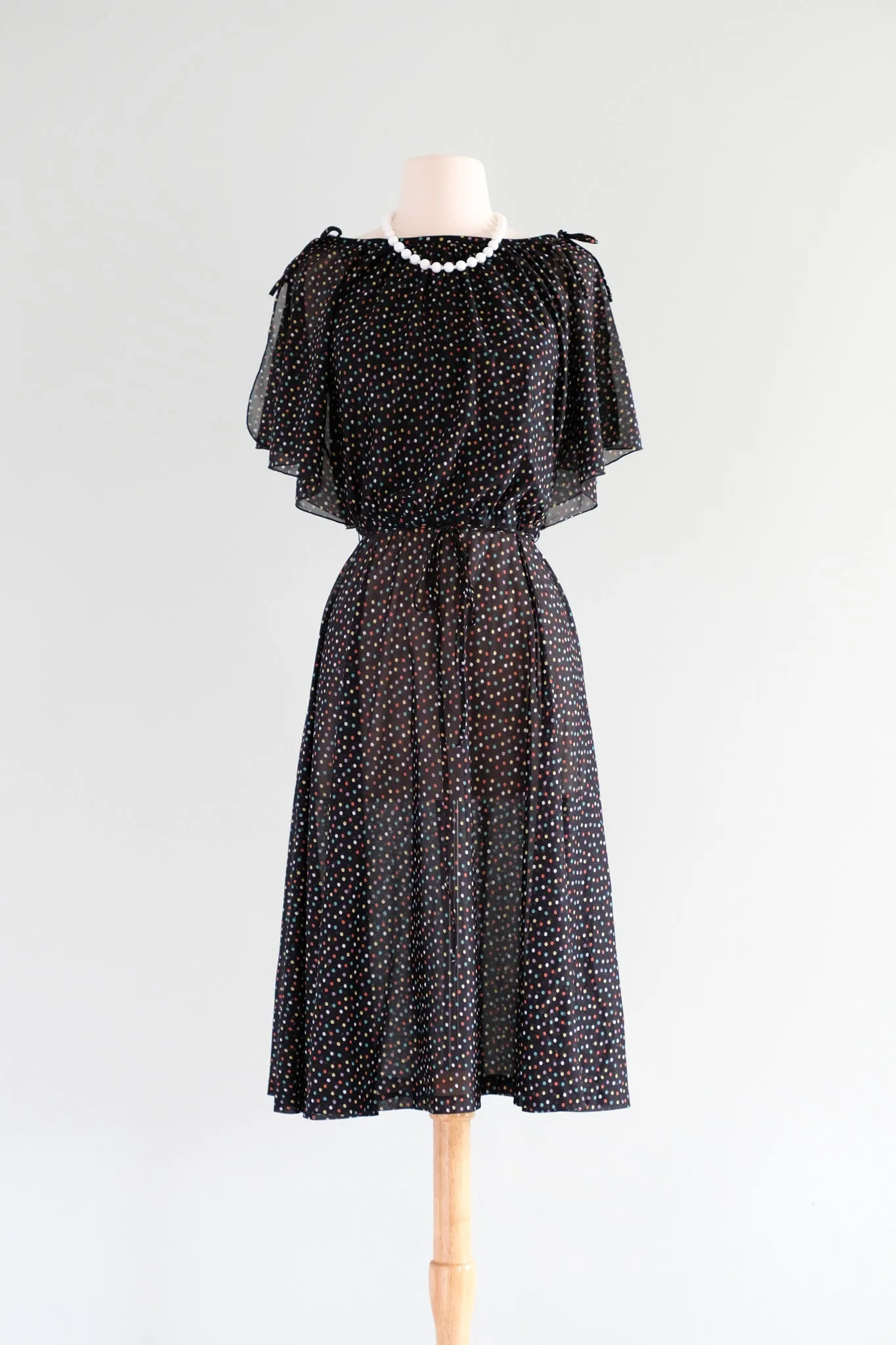 Adorable 1970's Polka Dot Party Dress / Sz S