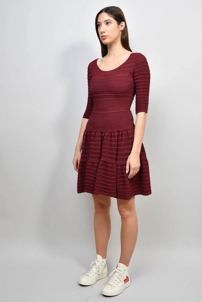 Alaïa Burgundy Crochet Knit 3/4 Sleeve Dress Size 40