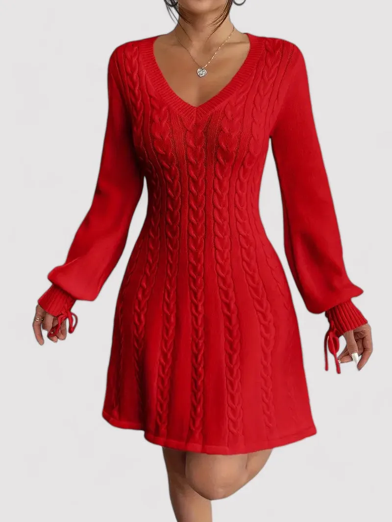 Ancien | Cable Knit V-neck Slim Fit Dress