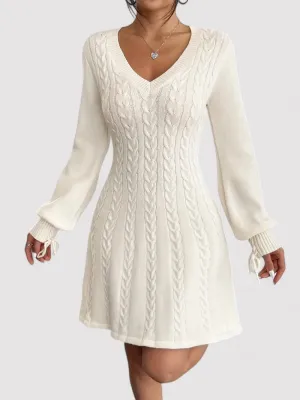 Ancien | Cable Knit V-neck Slim Fit Dress