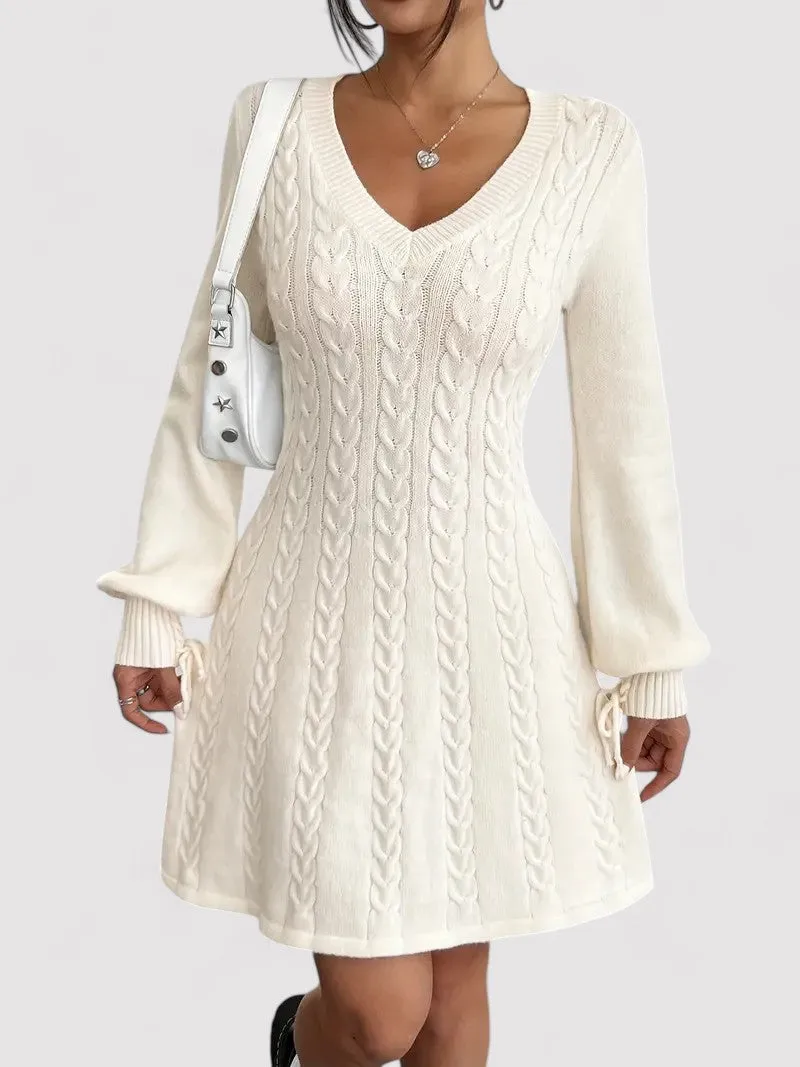 Ancien | Cable Knit V-neck Slim Fit Dress
