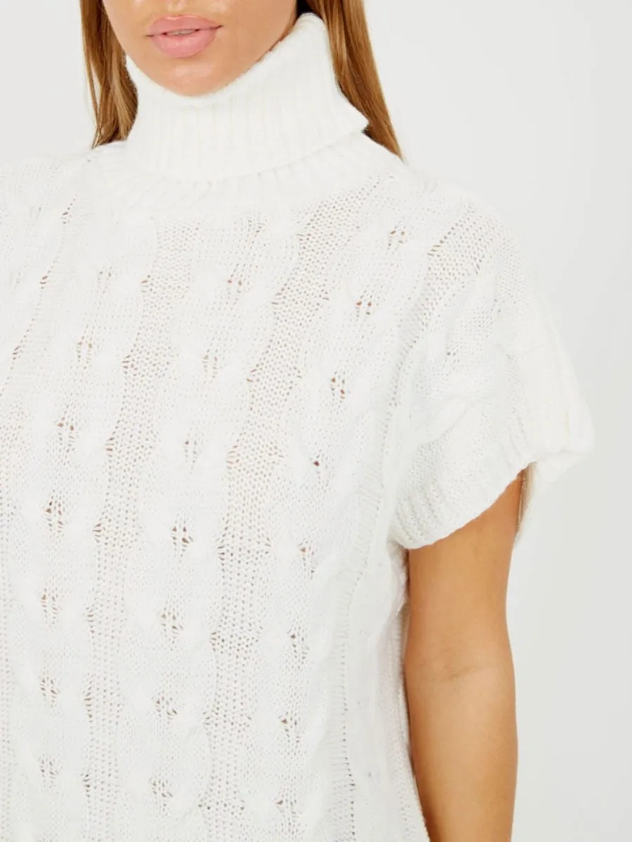 Annya Oversized Roll Neck Cable Knit Dress In Cream