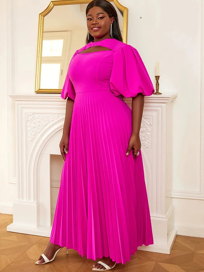 AOMEI Lantern Sleeve Cut Out Pleated Dress Maxi