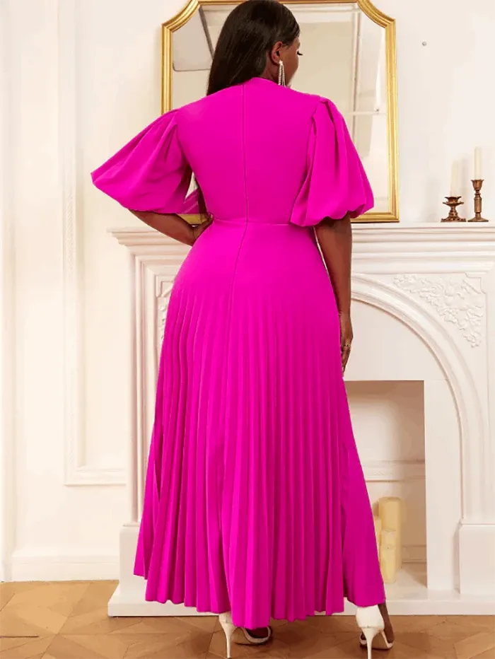 AOMEI Lantern Sleeve Cut Out Pleated Dress Maxi