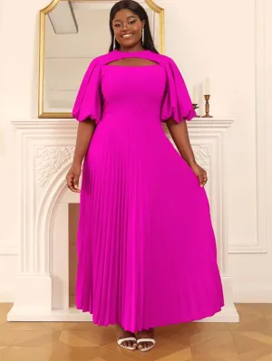 AOMEI Lantern Sleeve Cut Out Pleated Dress Maxi
