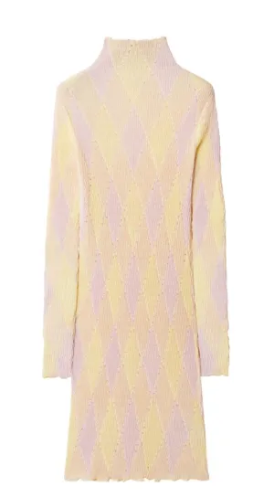 ARGYLE RIBBED-KNIT DRESS