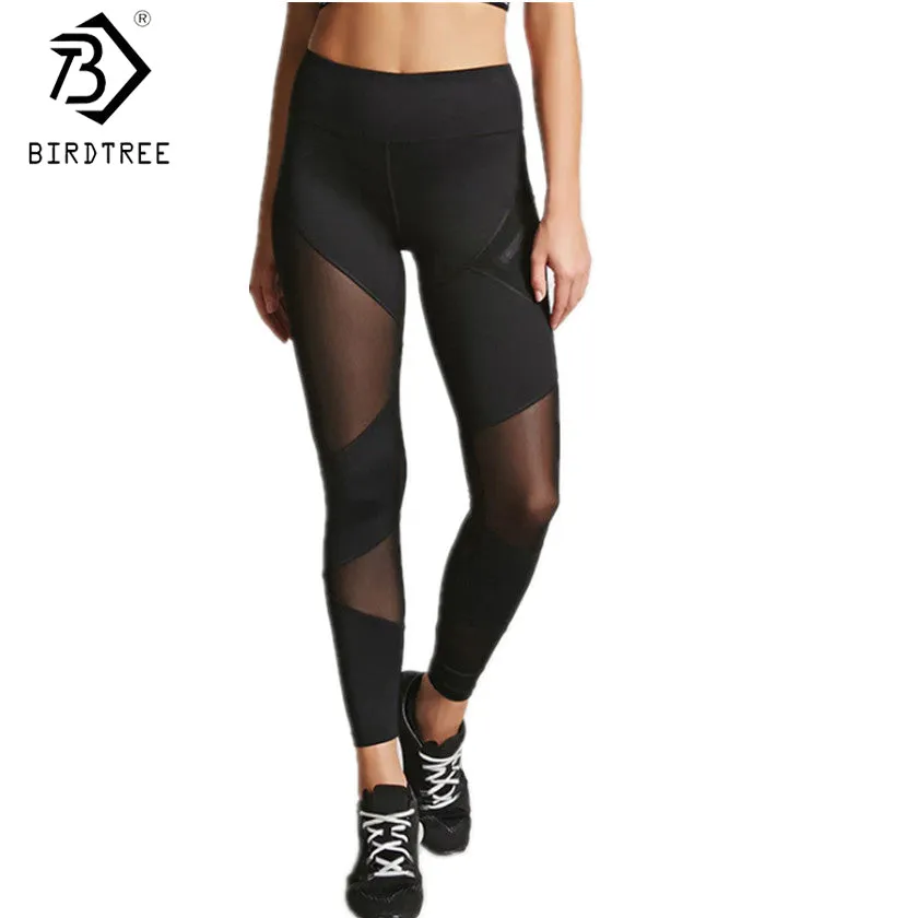 Autumn New Fashion Women Fitness Mesh Patchwork Black Leggings Breathable Slim Elastic Legging for Female Pants Hot Sale B7N304A
