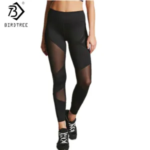 Autumn New Fashion Women Fitness Mesh Patchwork Black Leggings Breathable Slim Elastic Legging for Female Pants Hot Sale B7N304A