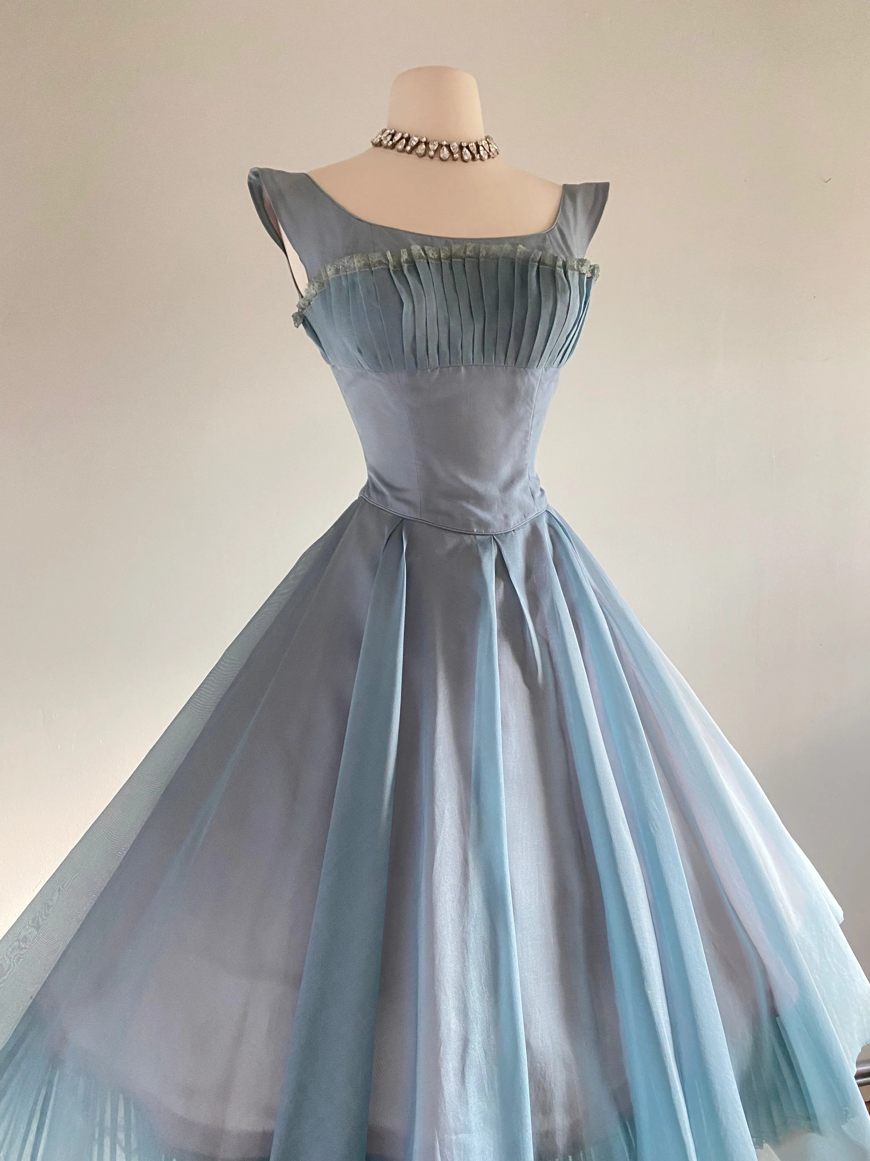 Beautiful 1950's Ceil Chapman Party Dress In Light Cerulean Blue / Small