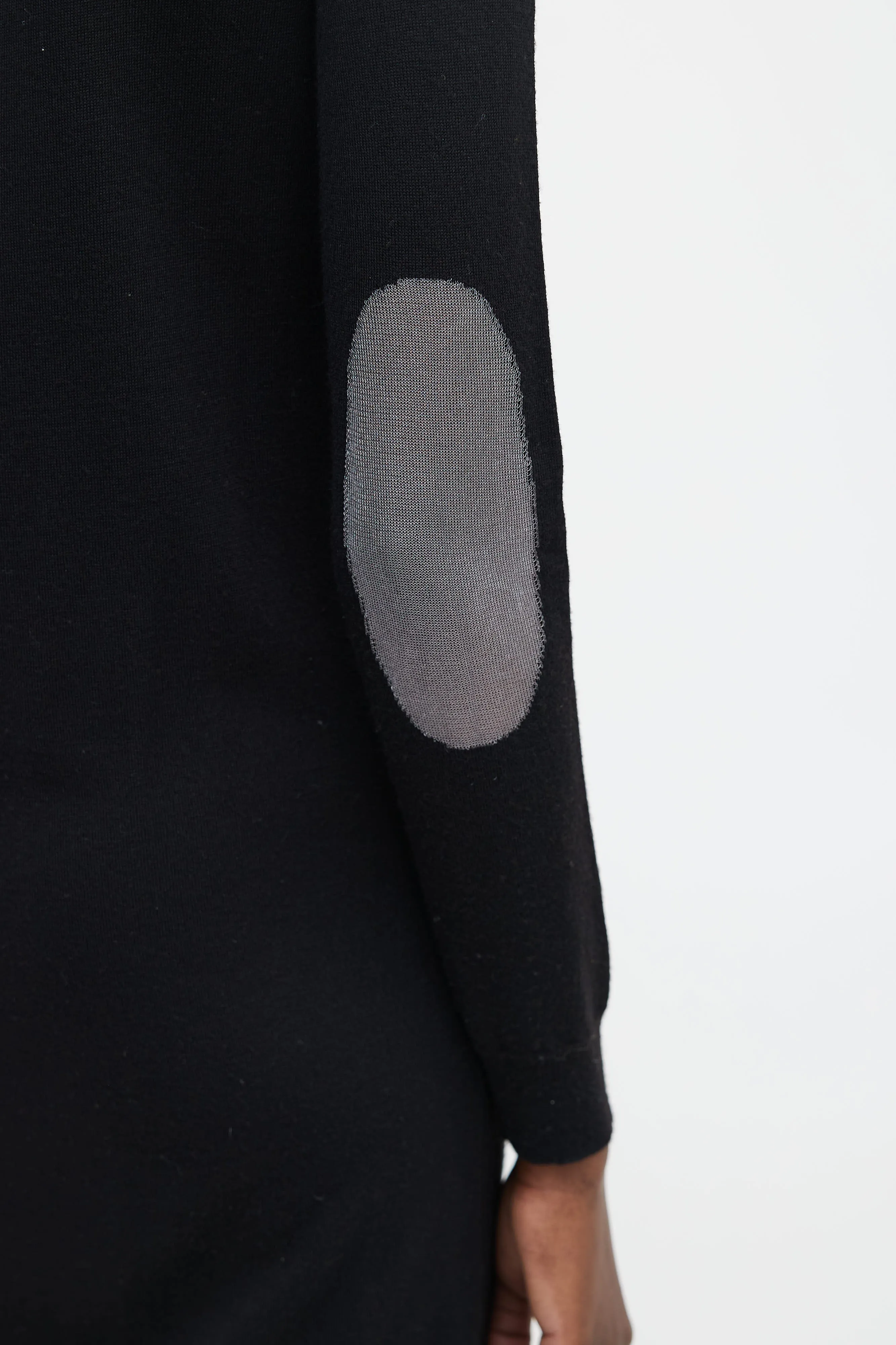 Black Knit & Silver-Tone Elbow Patch Sheer Hem Dress