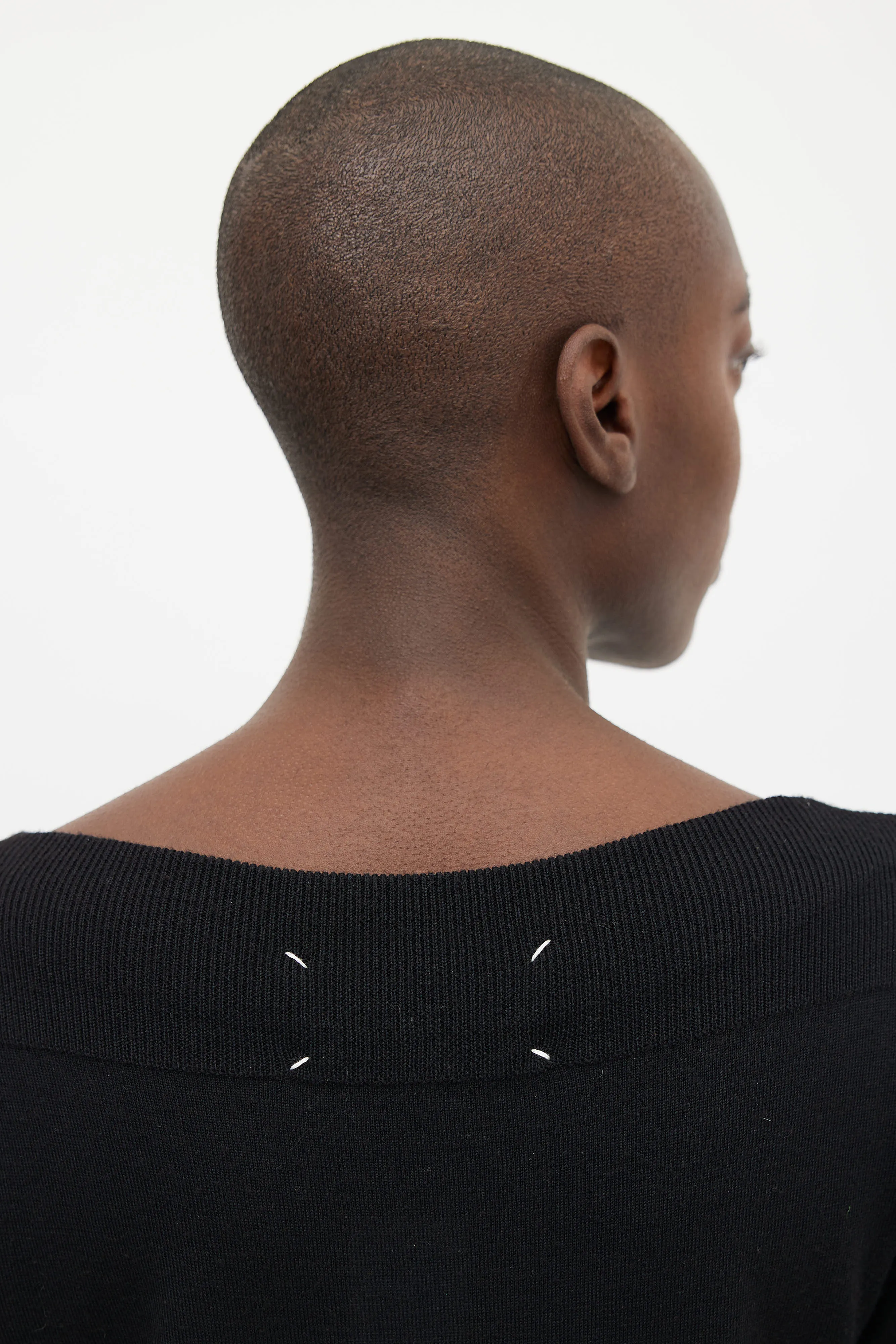 Black Knit & Silver-Tone Elbow Patch Sheer Hem Dress