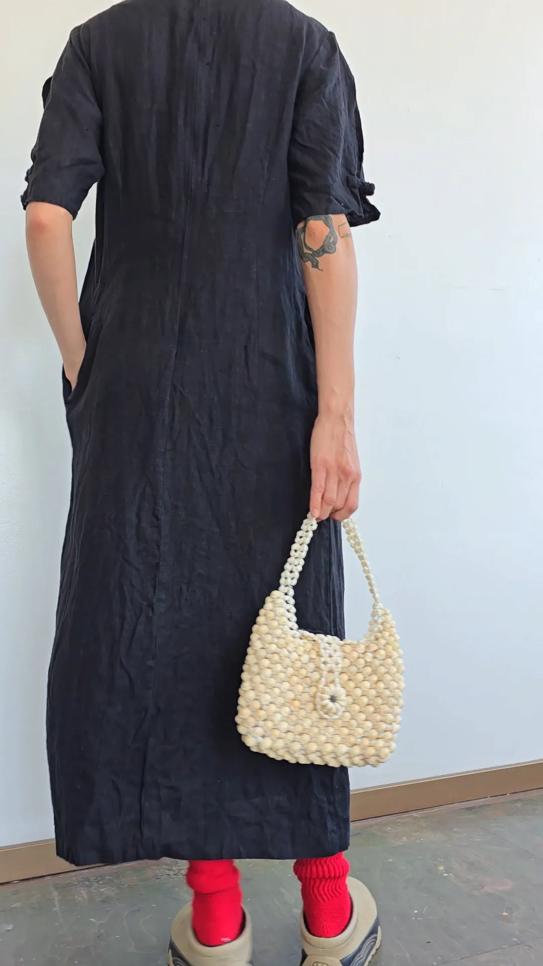 Black Linen Frog Button Dress (L)