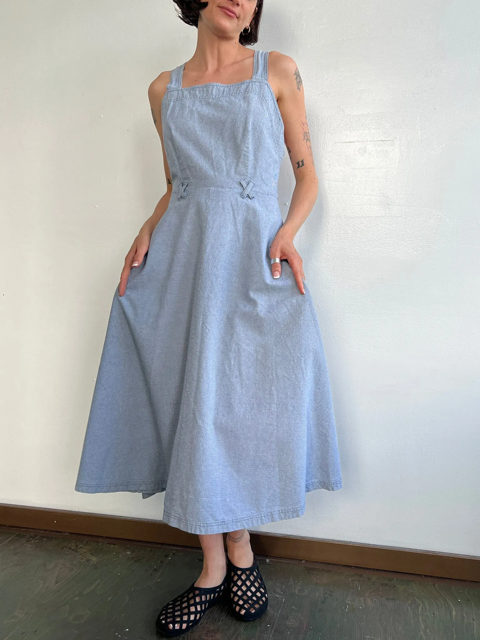 Blue Gingham Apron Style Dress (M)