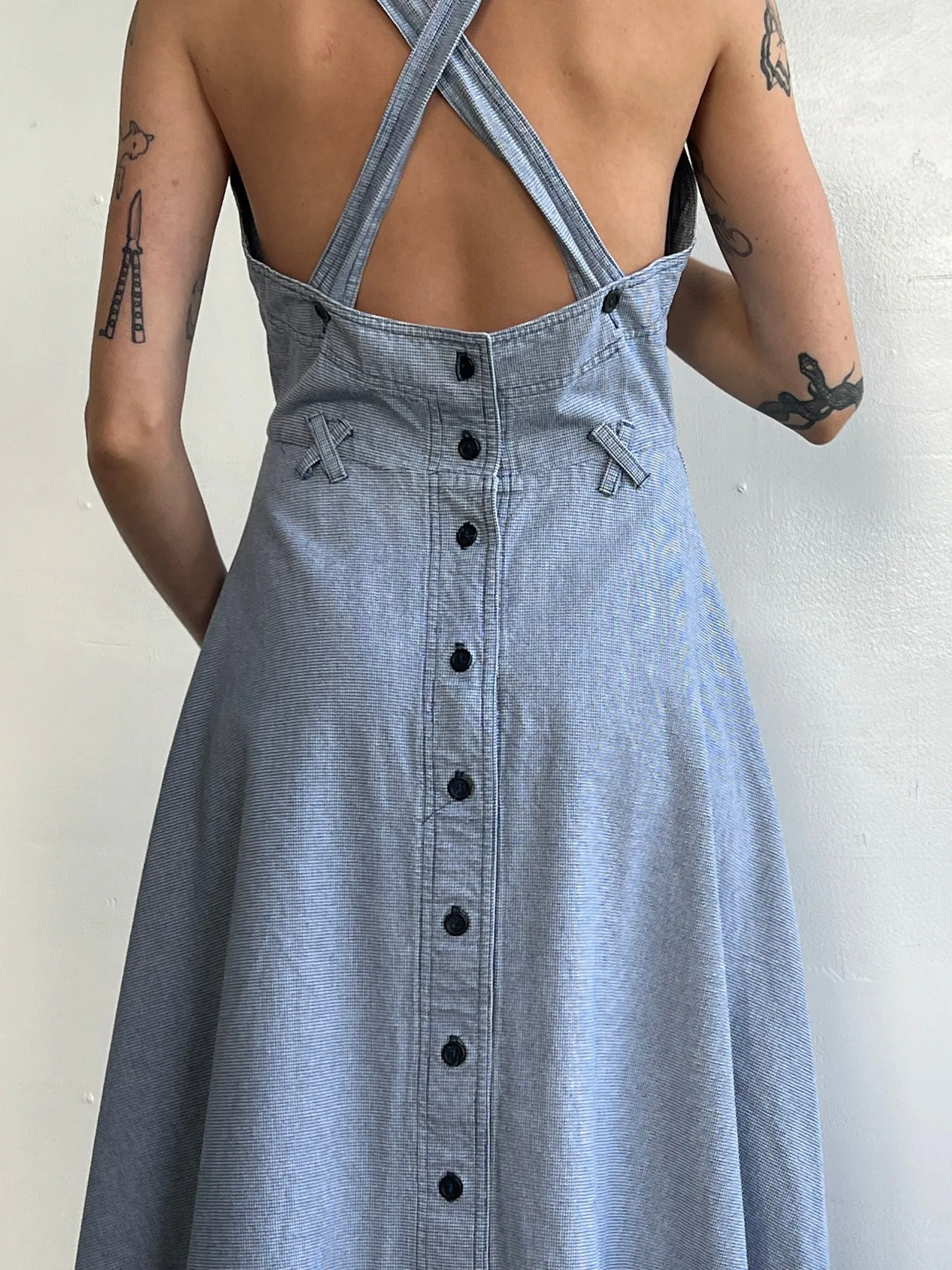 Blue Gingham Apron Style Dress (M)