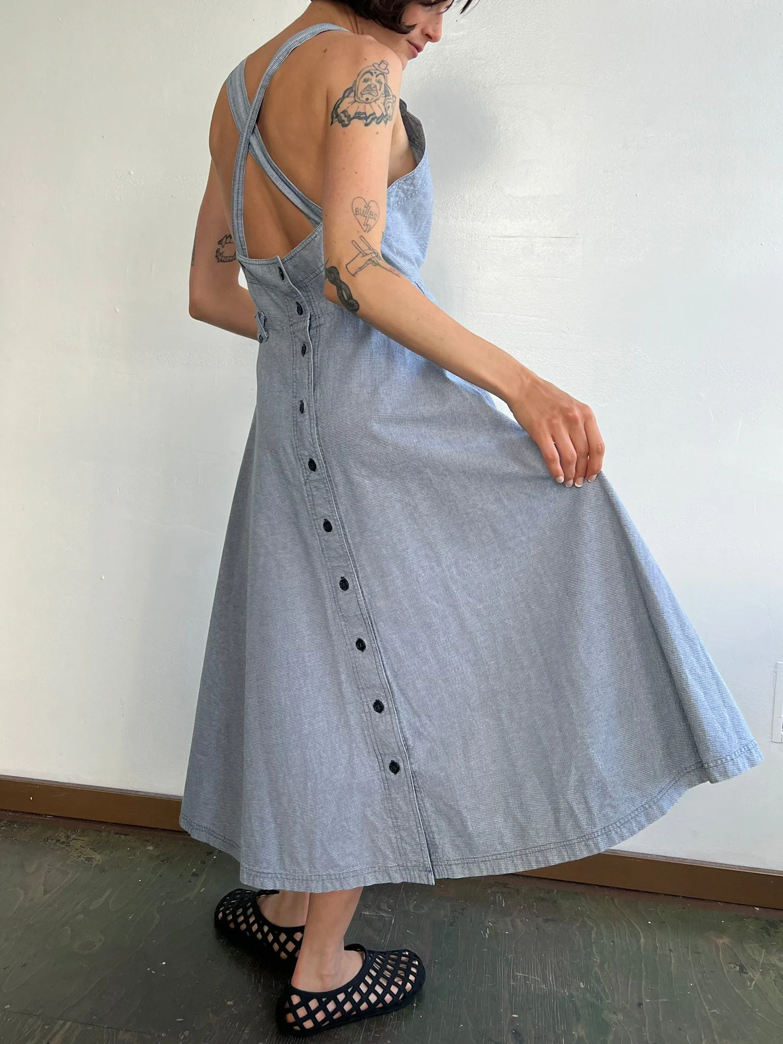Blue Gingham Apron Style Dress (M)