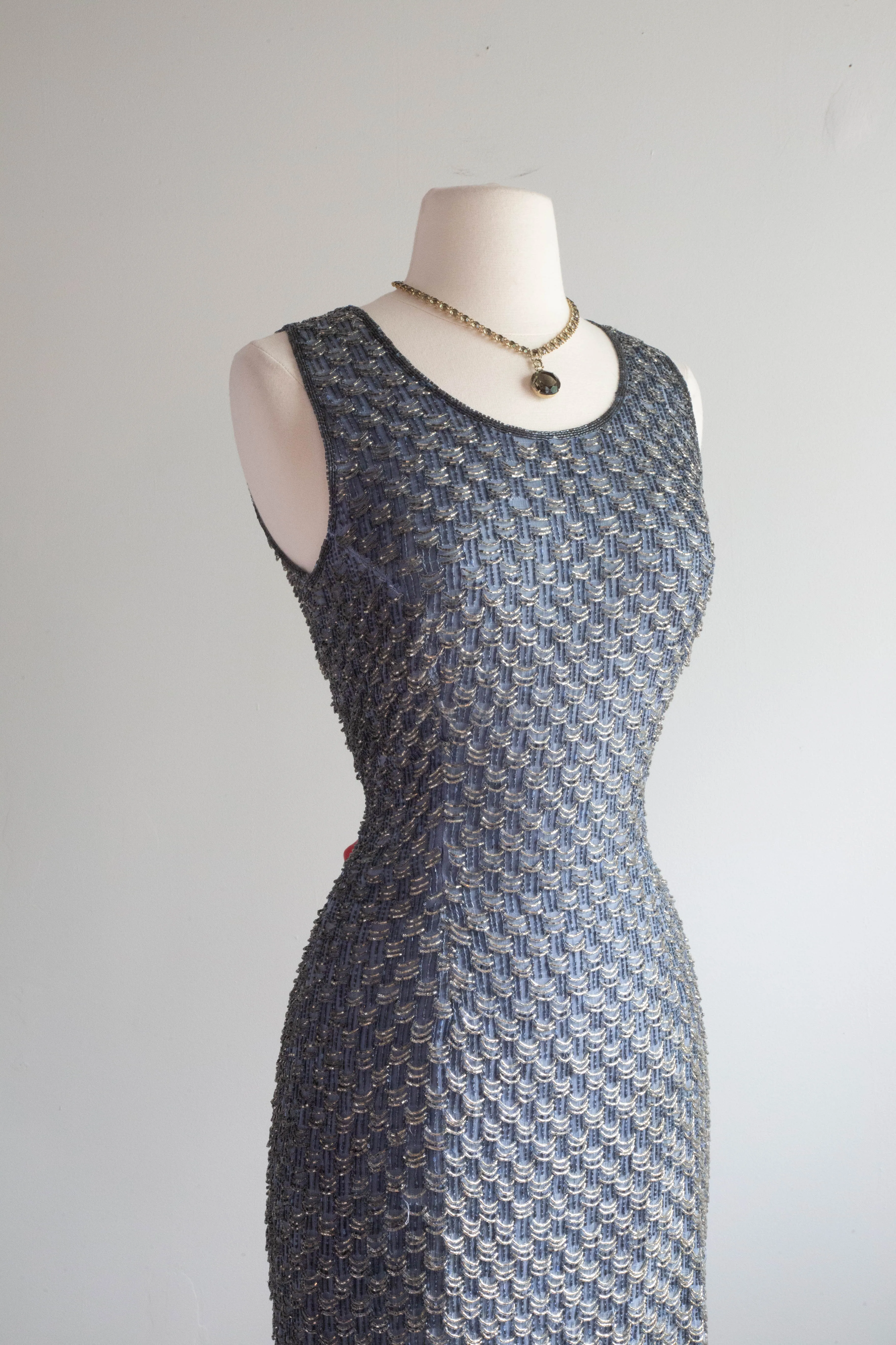 BLUE STEEL Chic 1980's Beaded Cocktail Dress / Small