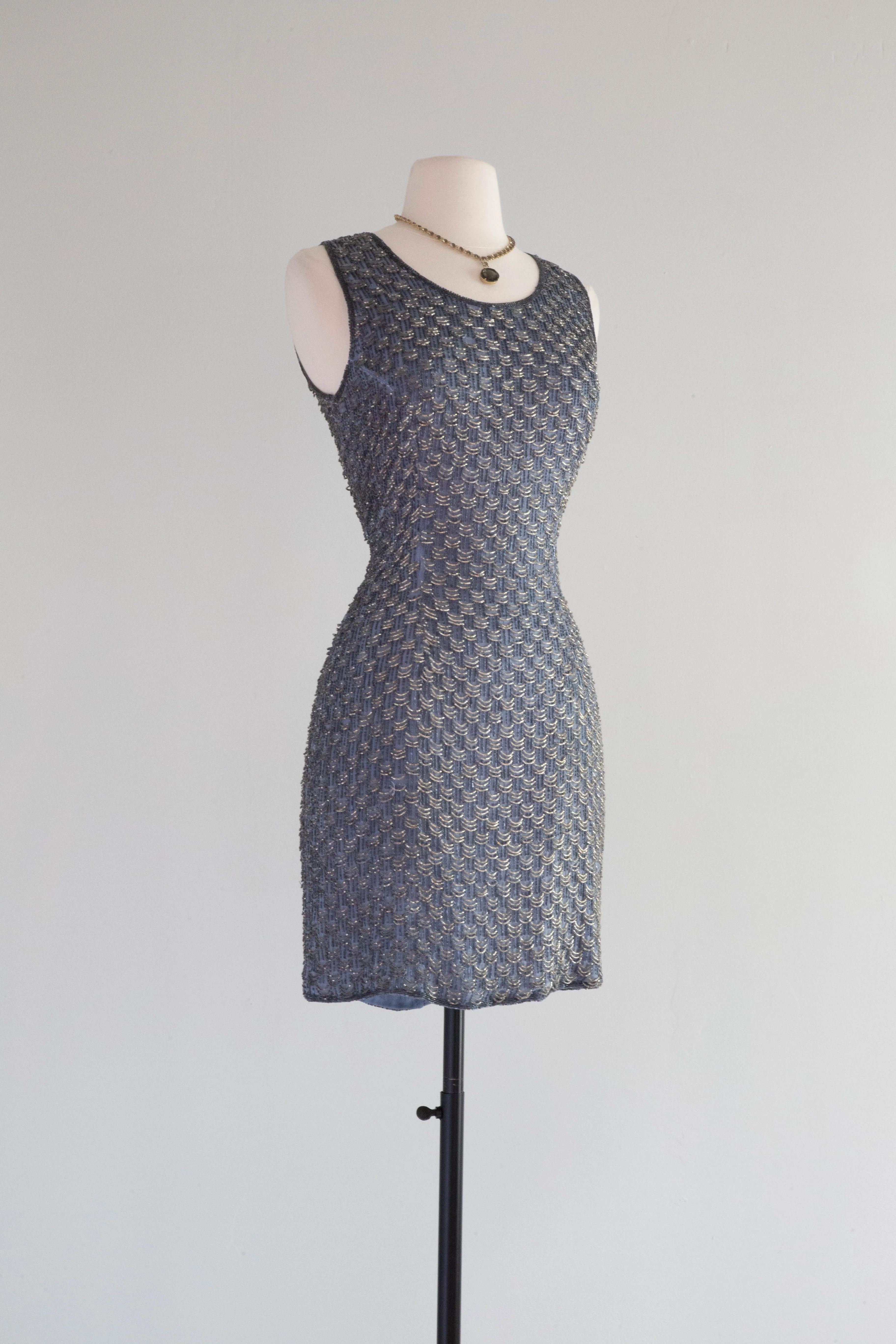 BLUE STEEL Chic 1980's Beaded Cocktail Dress / Small
