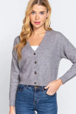 Blue Zone Planet |  ACTIVE BASIC V-Neck Button Up Long Sleeve Knit Cardigan