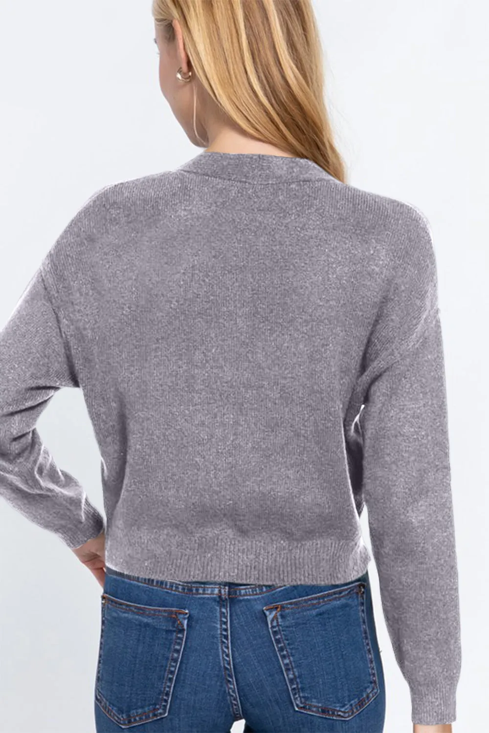 Blue Zone Planet |  ACTIVE BASIC V-Neck Button Up Long Sleeve Knit Cardigan