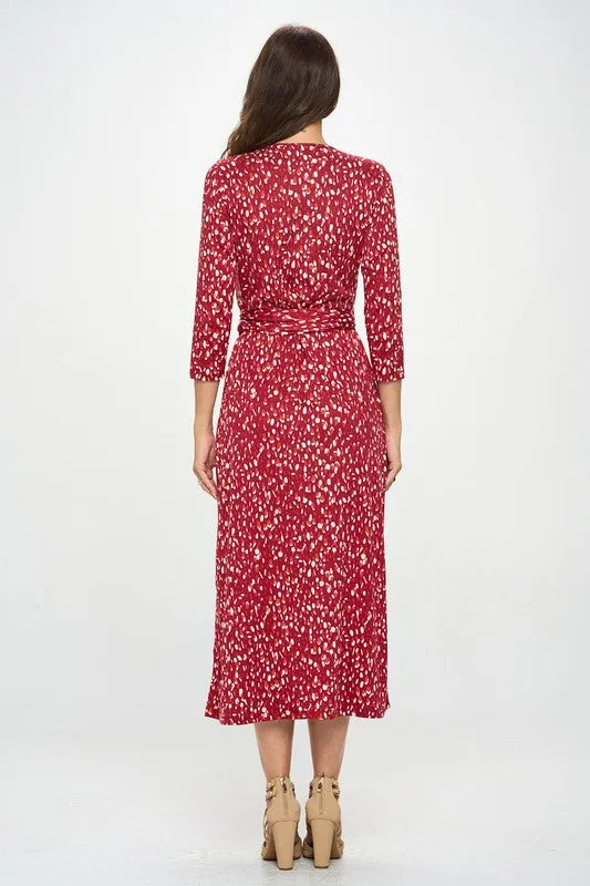 Brushed Knit Print V Neck Jersey Wrap Maxi Dress With Tie