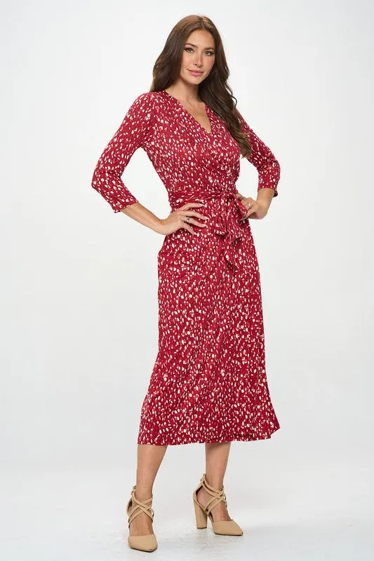 Brushed Knit Print V Neck Jersey Wrap Maxi Dress With Tie