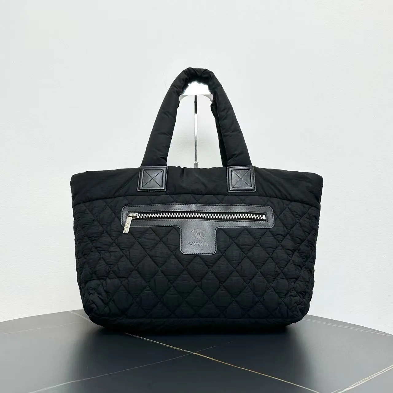 Chanel Black Quilted Fabric Tote Bag Medium