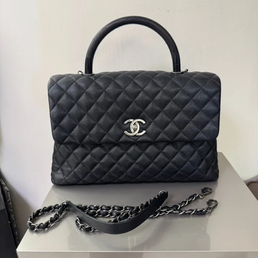 Chanel Coco Handle Black Leather Quilted Flap Bag Medium