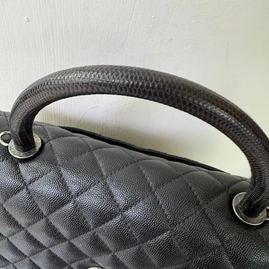 Chanel Coco Handle Black Leather Quilted Flap Bag Medium