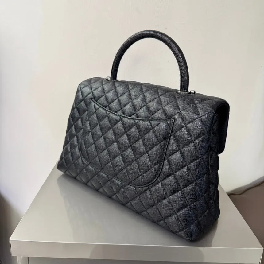 Chanel Coco Handle Black Leather Quilted Flap Bag Medium