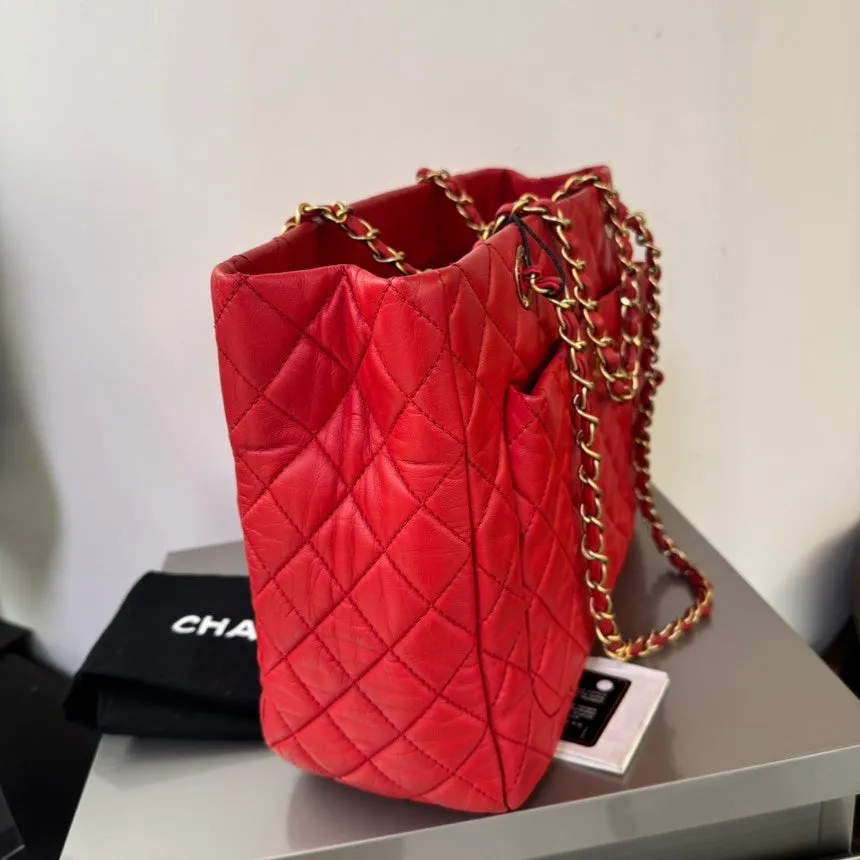 Chanel Red Quilted Leather Tote Bag Medium