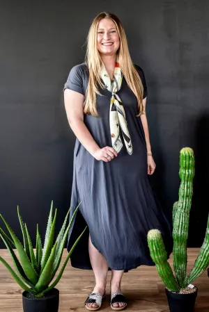 Charcoal V-Neck Maxi Dress