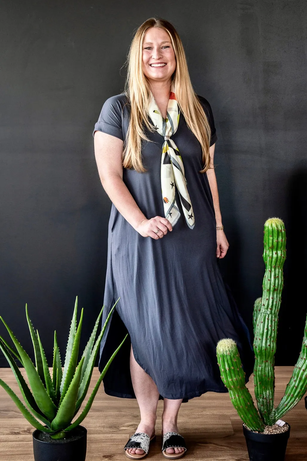 Charcoal V-Neck Maxi Dress