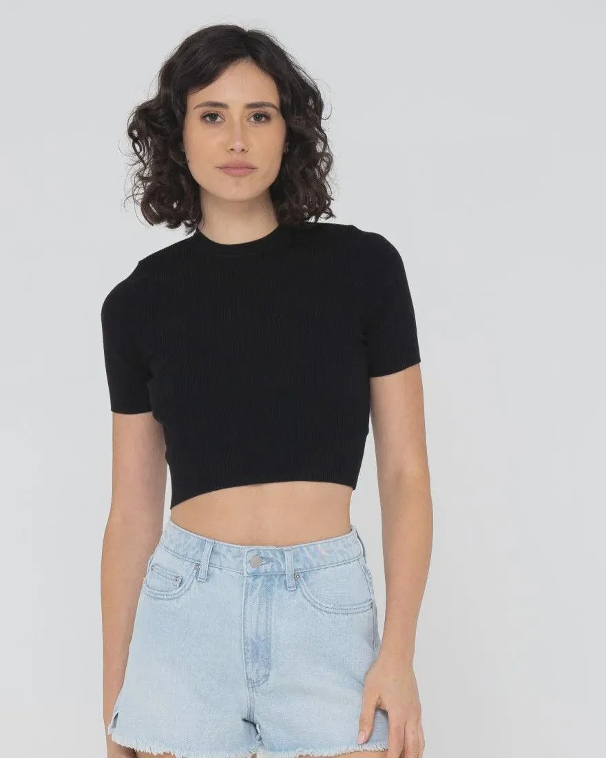 Charis Ribbed Crop Short Sleeve Knit Top