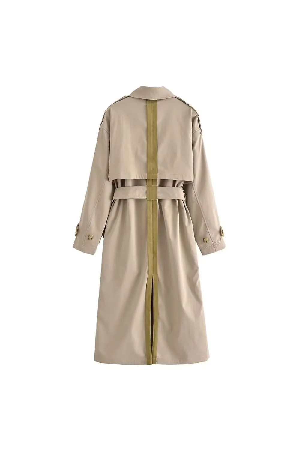 'Charlotte' Color-Blocked Long-Sleeve Collared Trench Coat