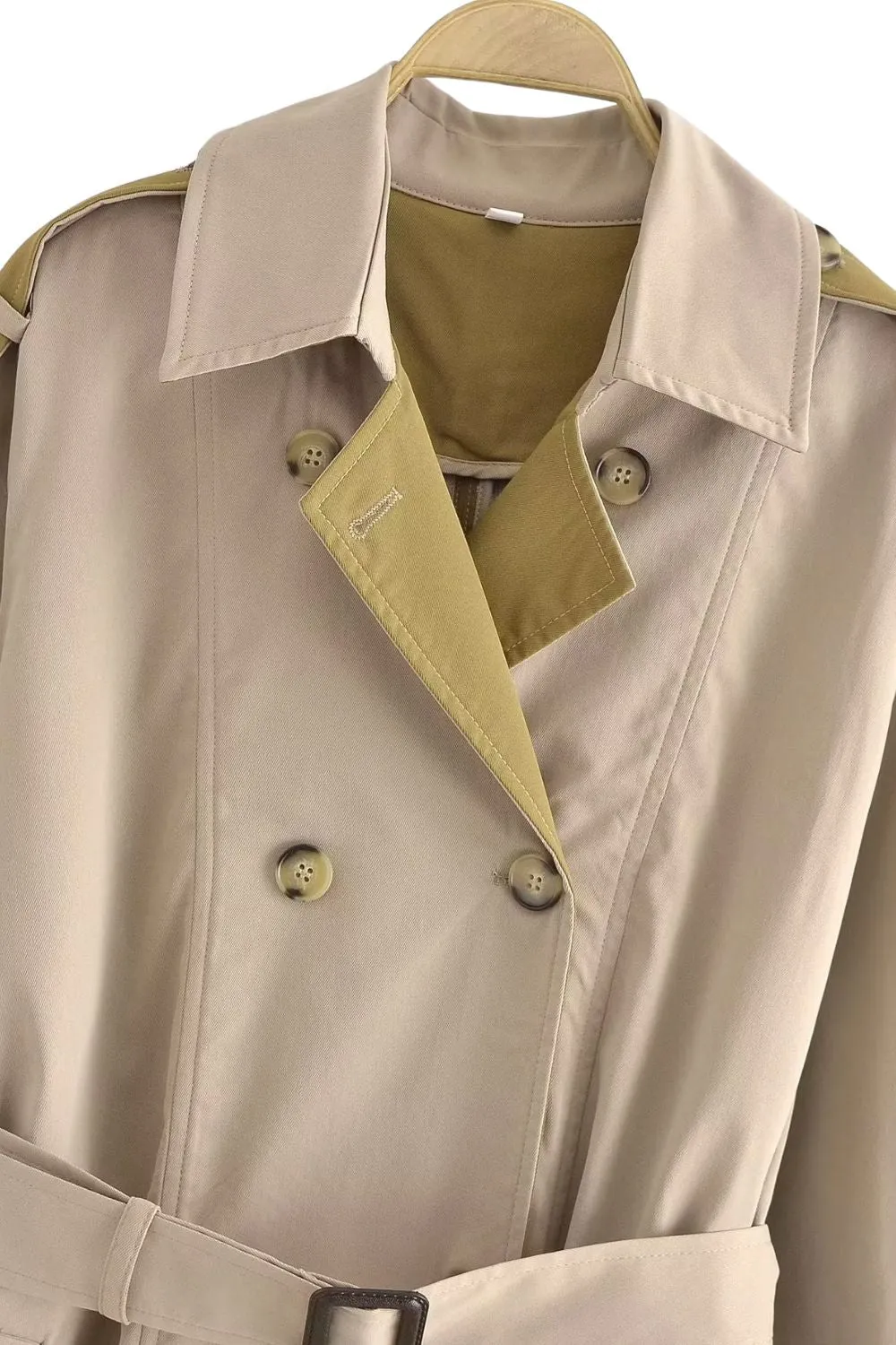 'Charlotte' Color-Blocked Long-Sleeve Collared Trench Coat