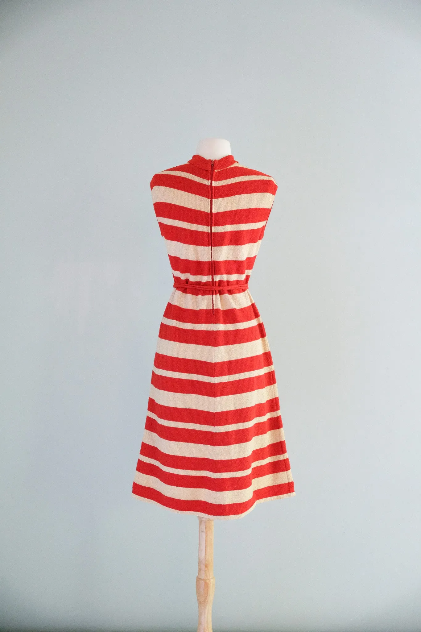 Charming 1960's Tomato Red Striped Knit Dress Set / M