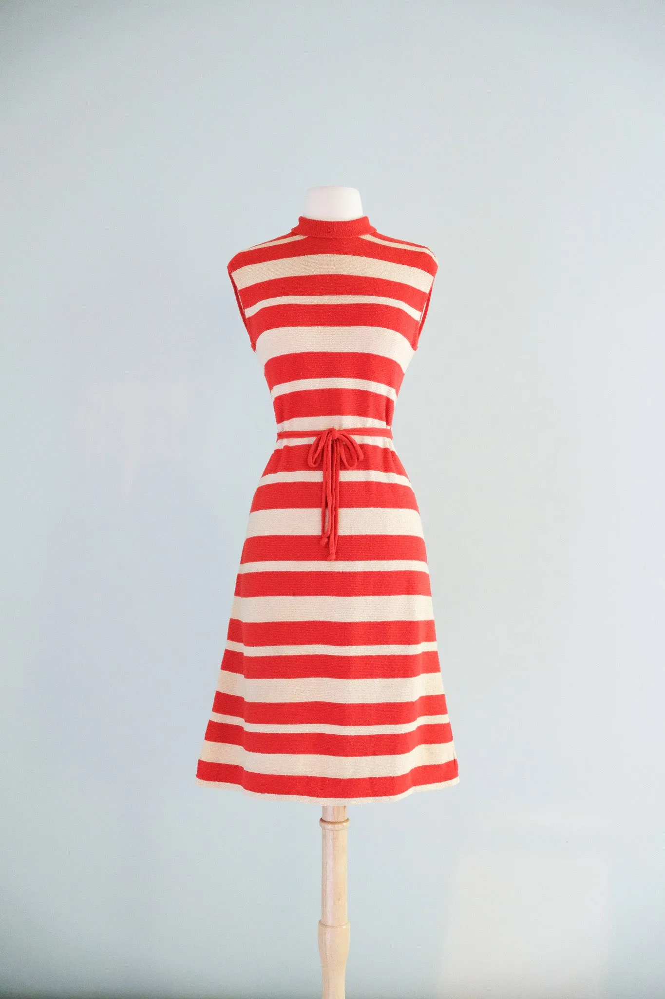 Charming 1960's Tomato Red Striped Knit Dress Set / M