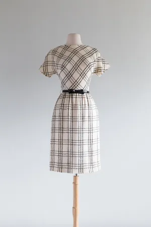 Chic 1960's Window Pane Plaid Dress With Bow Belt / Small