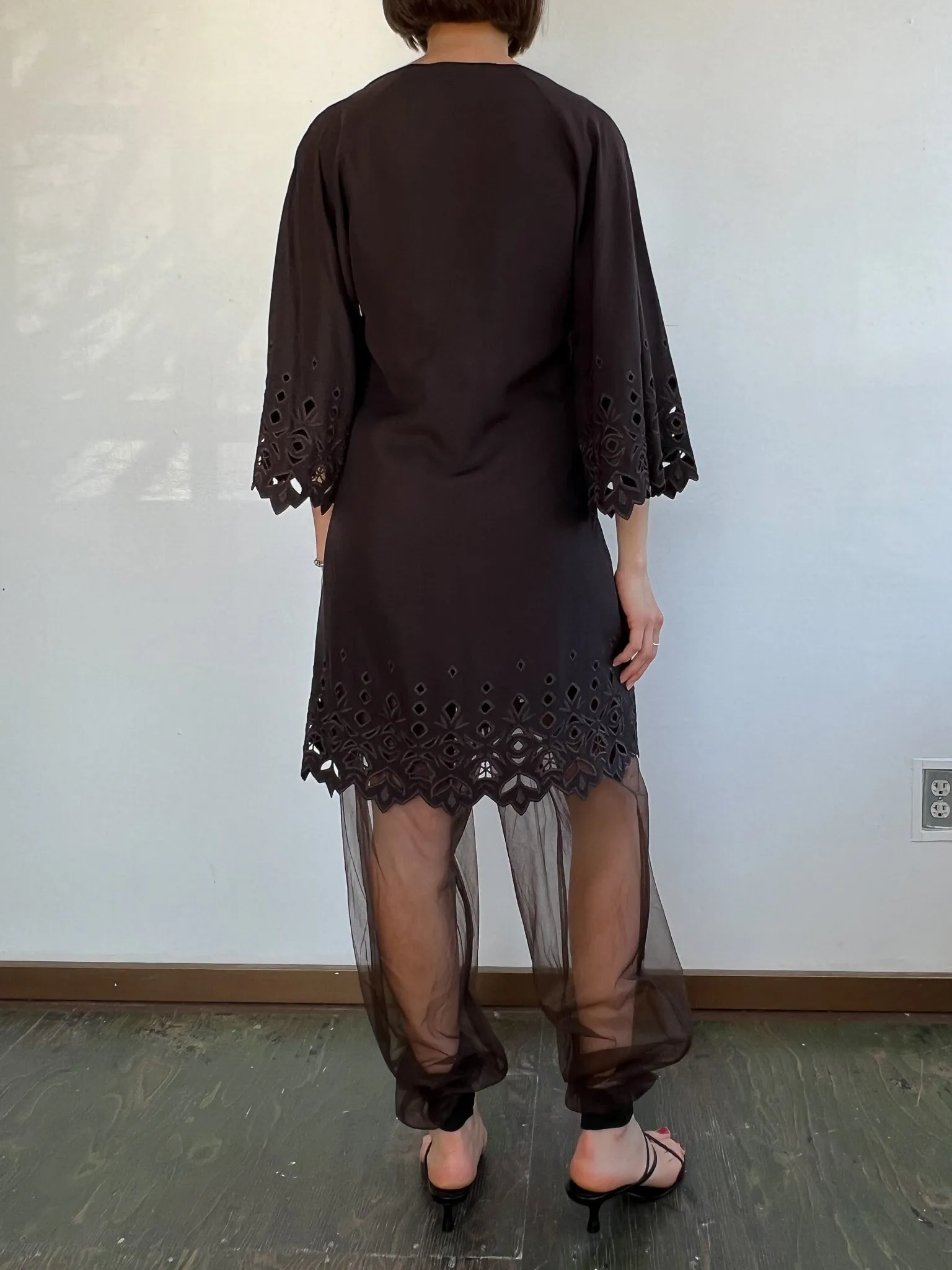 Chloe Cocoa Silk Lasercut Dress (M)