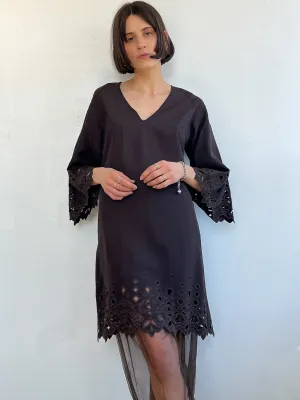 Chloe Cocoa Silk Lasercut Dress (M)