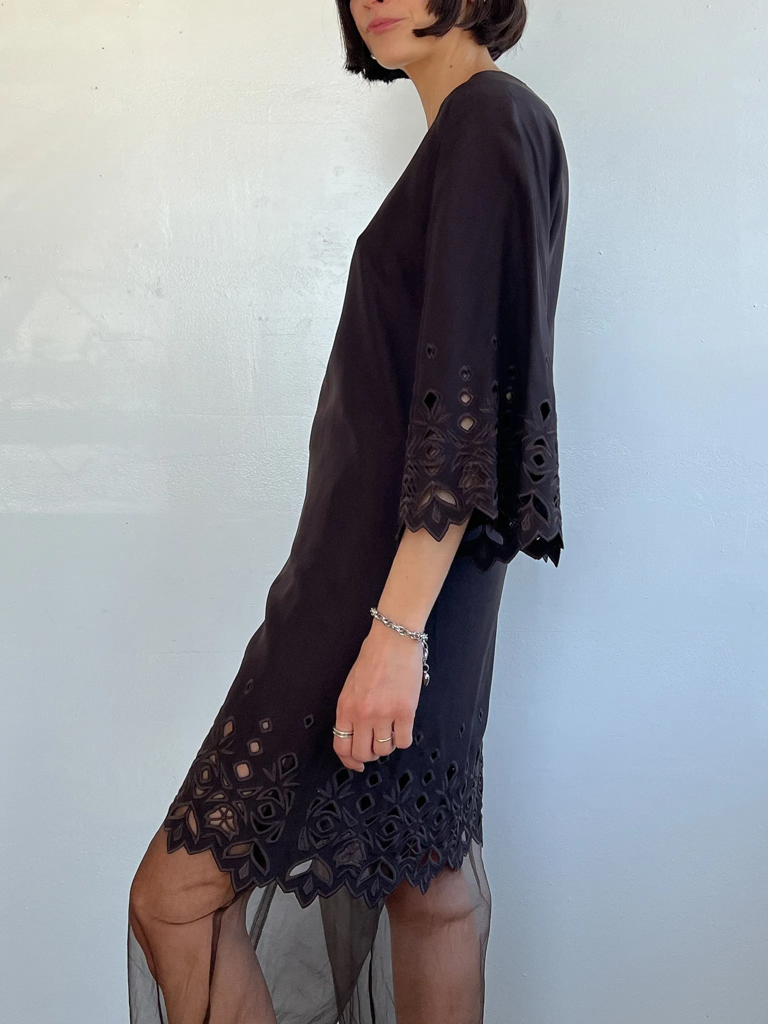 Chloe Cocoa Silk Lasercut Dress (M)