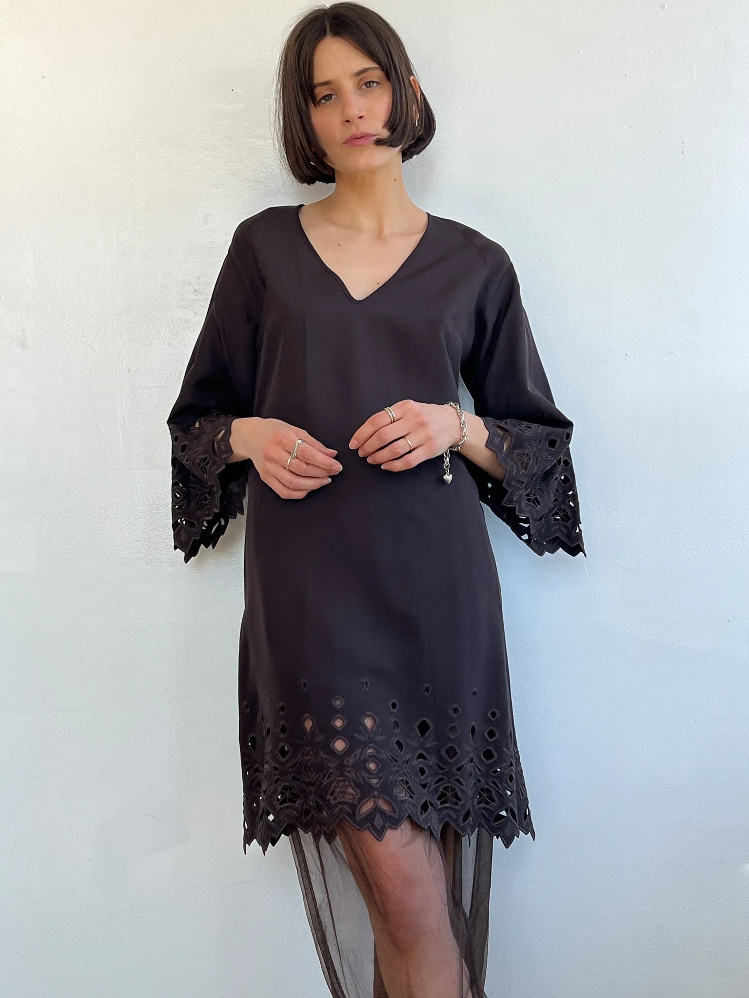 Chloe Cocoa Silk Lasercut Dress (M)