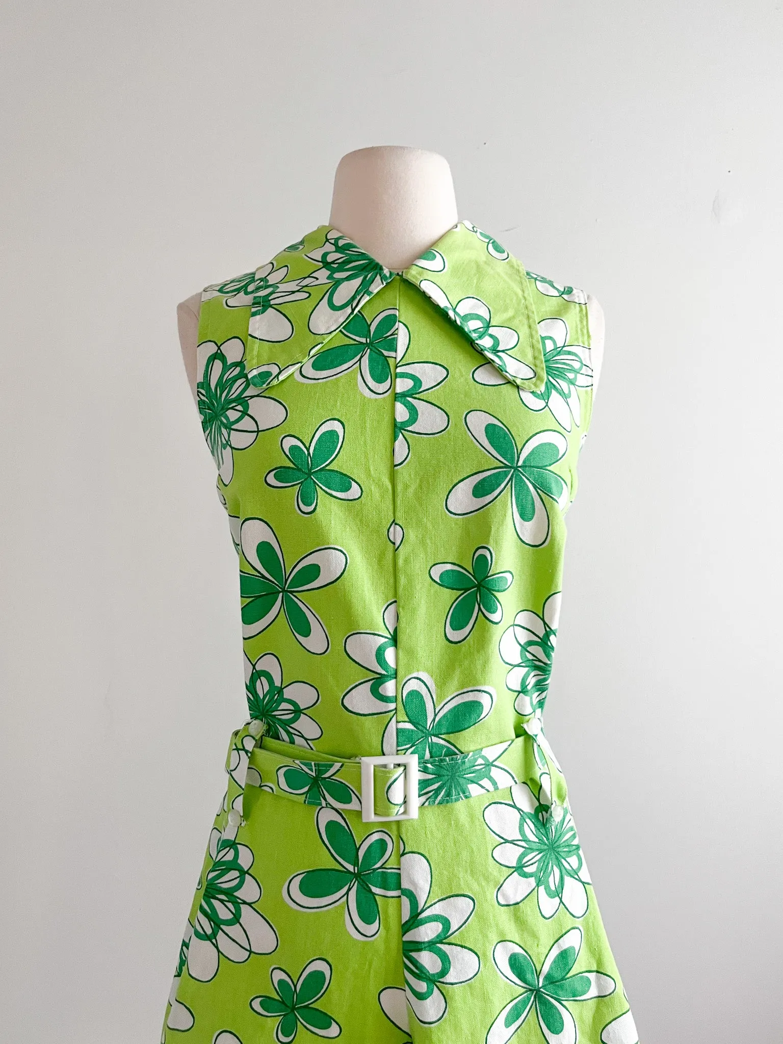 Coolest 1960's Mod Green Floral Print Romper / Sz M