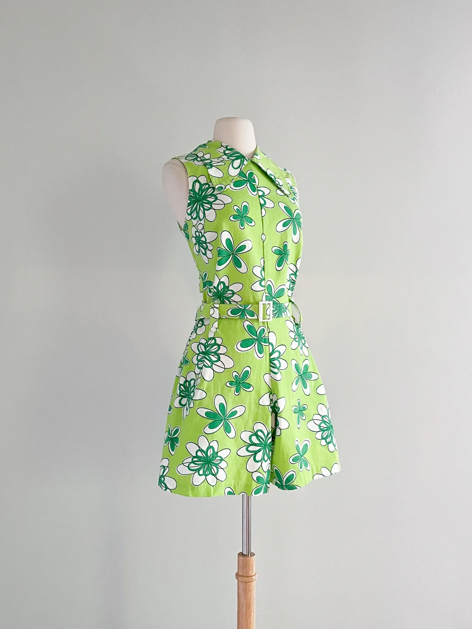 Coolest 1960's Mod Green Floral Print Romper / Sz M